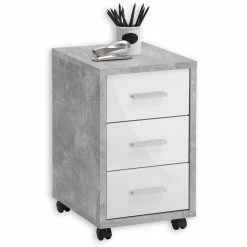 Rollcontainer - betonfarben - weiß Hochglanz