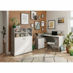 Winkelschreibtisch - Beton Optik - weiß - 129 cm breit -Günstiges Büro Geschäft 0131010900 03 1600Wx1600H