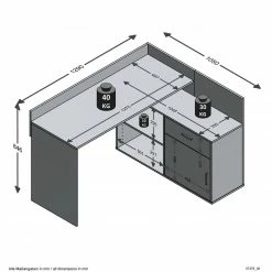 Winkelschreibtisch - Beton Optik - weiß - 129 cm breit -Günstiges Büro Geschäft 0131010900 06 1600Wx1600H