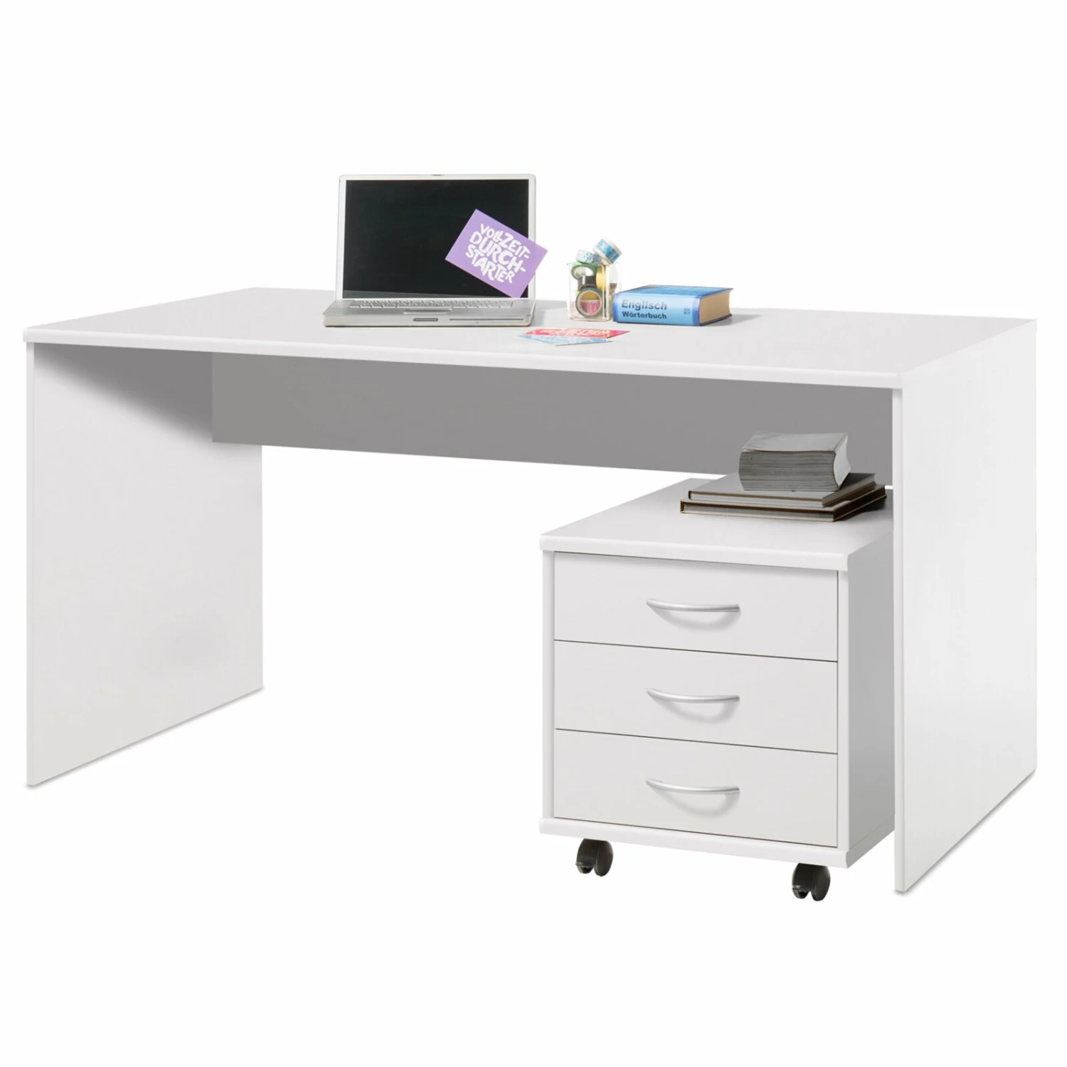 Schreibtisch - weiß - 150 cm breit 4 Schreibtisch - weiß - 150 cm breit – Bild 2