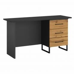 Schreibtisch - Wotan Eiche-grau metallic - 3 Schubkästen - 140 cm breit