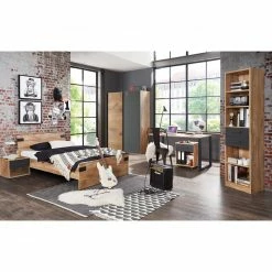 Schreibtisch - Plankeneiche - graphit - 140 cm -Günstiges Büro Geschäft 0424001600 02 1600Wx1600H