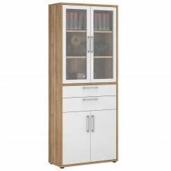 Aktenschrank - Riviera Eiche - weiß Hochglanz - 2 Schubkästen