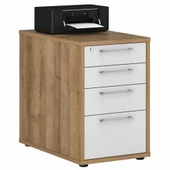 Anstell-Container - Riviera Eiche - weiß Hochglanz -Günstiges Büro Geschäft 0432015500 03 1600Wx1600H