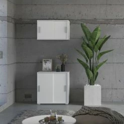 Kommode MOVER - weiß - 2 Schiebetüren - 68x72 cm -Günstiges Büro Geschäft 1331001200 06 1600Wx1600H