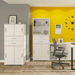 Kommode MOVER - weiß - Schiebetüren und Schubkästen - 68x107 cm -Günstiges Büro Geschäft 1331001500 05 1600Wx1600H