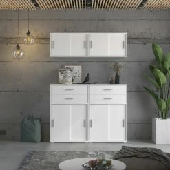 Kommode MOVER - weiß - Schiebetüren und Schubkästen - 68x107 cm -Günstiges Büro Geschäft 1331001500 06 1600Wx1600H