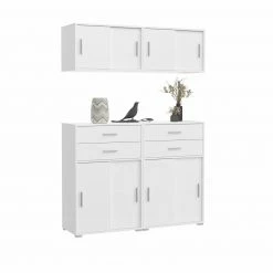 Kommode MOVER - weiß - Schiebetüren und Schubkästen - 68x107 cm -Günstiges Büro Geschäft 1331001500 08 1600Wx1600H