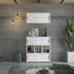 Kommode MOVER - weiß - 4 Schiebetüren - 100x107 cm -Günstiges Büro Geschäft 1331001600 06 1600Wx1600H