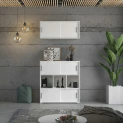 Kommode MOVER - weiß - 2 Schiebetüren - 100x46 cm -Günstiges Büro Geschäft 1331001800 07 1600Wx1600H