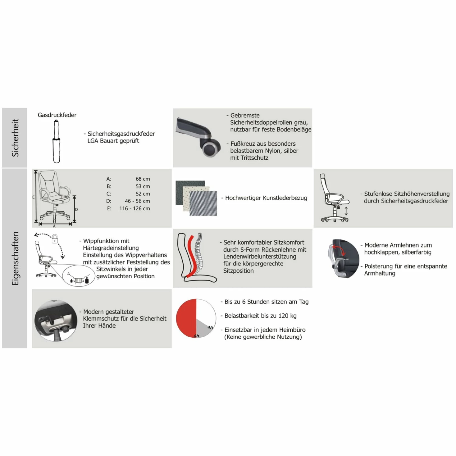 Chefsessel - schwarz-grau - Lederoptik - höhenverstellbar - gepolsterte Armlehnen 5 Chefsessel - schwarz-grau - Lederoptik - höhenverstellbar - gepolsterte Armlehnen – Bild 3