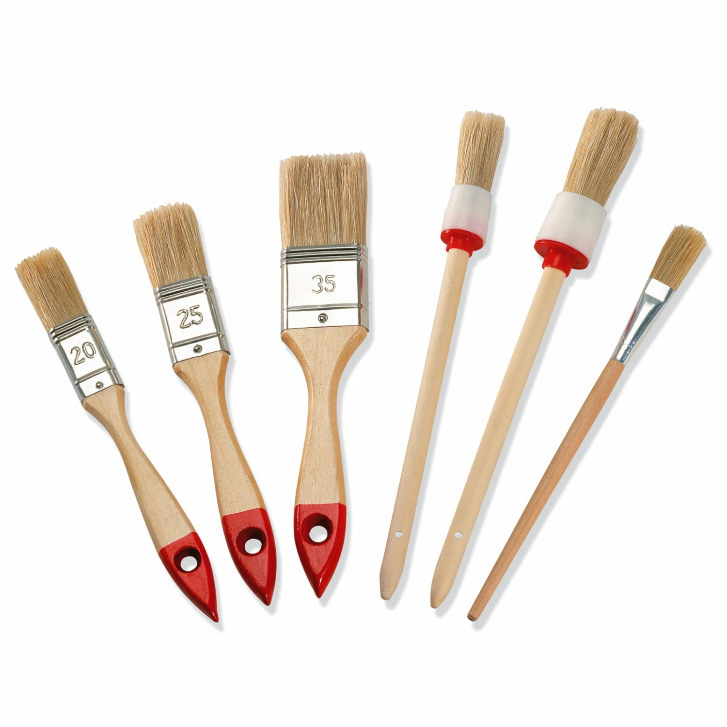 6-teiliges Pinsel-Set - helle Kunststoffborsten - Holzstiel 3 6-teiliges Pinsel-Set - helle Kunststoffborsten - Holzstiel