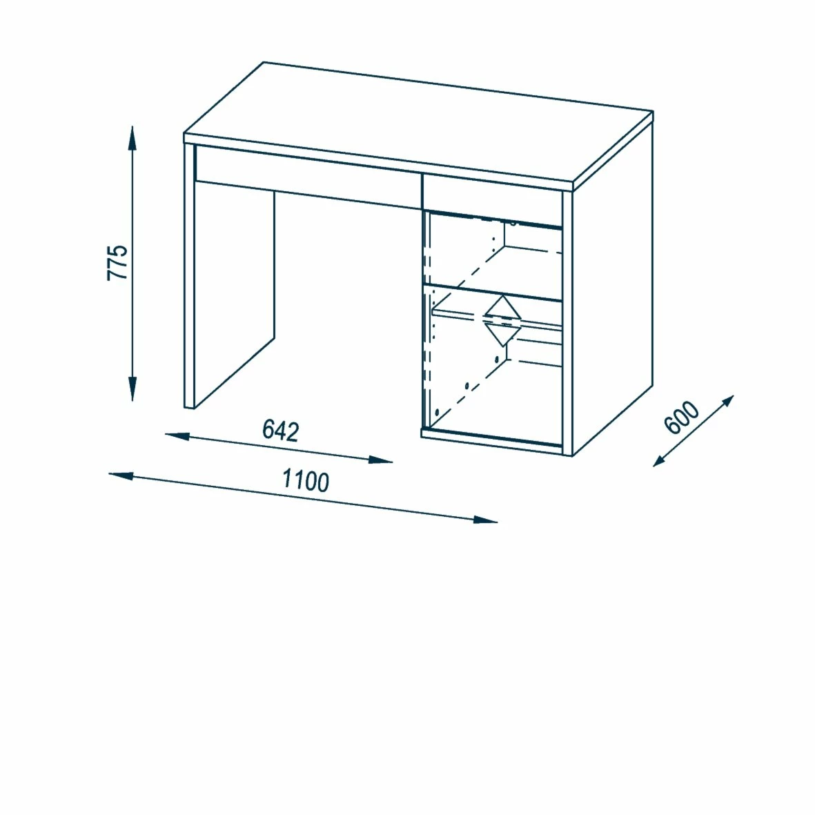 Schreibtisch - Sonoma Eiche-weiß Hochglanz - 110 cm 4 Schreibtisch - Sonoma Eiche-weiß Hochglanz - 110 cm – Bild 2