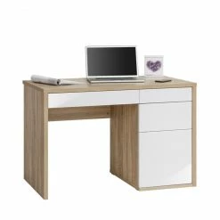 Schreibtisch - Sonoma Eiche-weiß Hochglanz - 110 cm