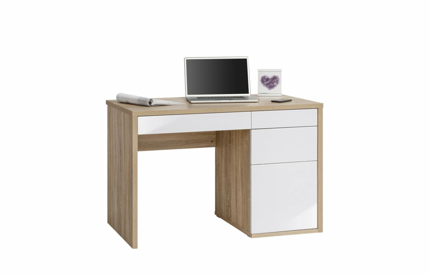 Schreibtisch - Sonoma Eiche-weiß Hochglanz - 110 cm 3 Schreibtisch - Sonoma Eiche-weiß Hochglanz - 110 cm