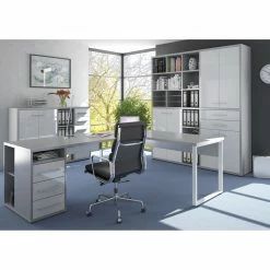 Schreibtisch SET+ - platingrau-weiß - 150 cm -Günstiges Büro Geschäft 9001769300 04 1600Wx1600H