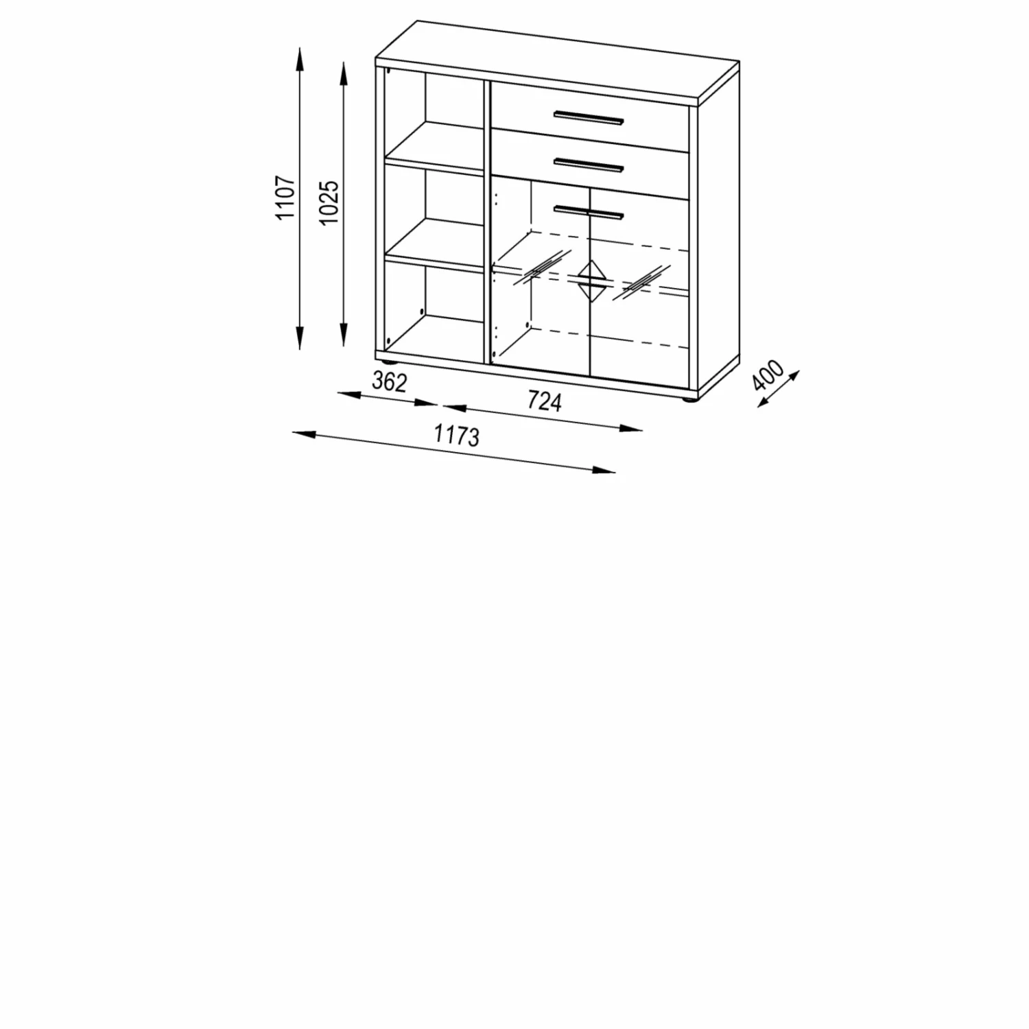 Kommode SET+ - platingrau - Grauglas - 117 cm 4 Kommode SET+ - platingrau - Grauglas - 117 cm – Bild 2