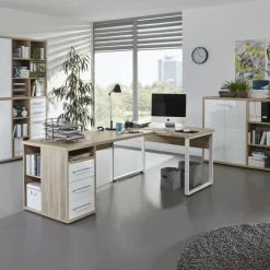 Sideboard SET+ - Eiche natur - Weißglas - 156 cm -Günstiges Büro Geschäft 9001770600 04 1600Wx1600H