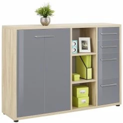 Sideboard SET+ - Eiche natur - Grauglas - 156 cm