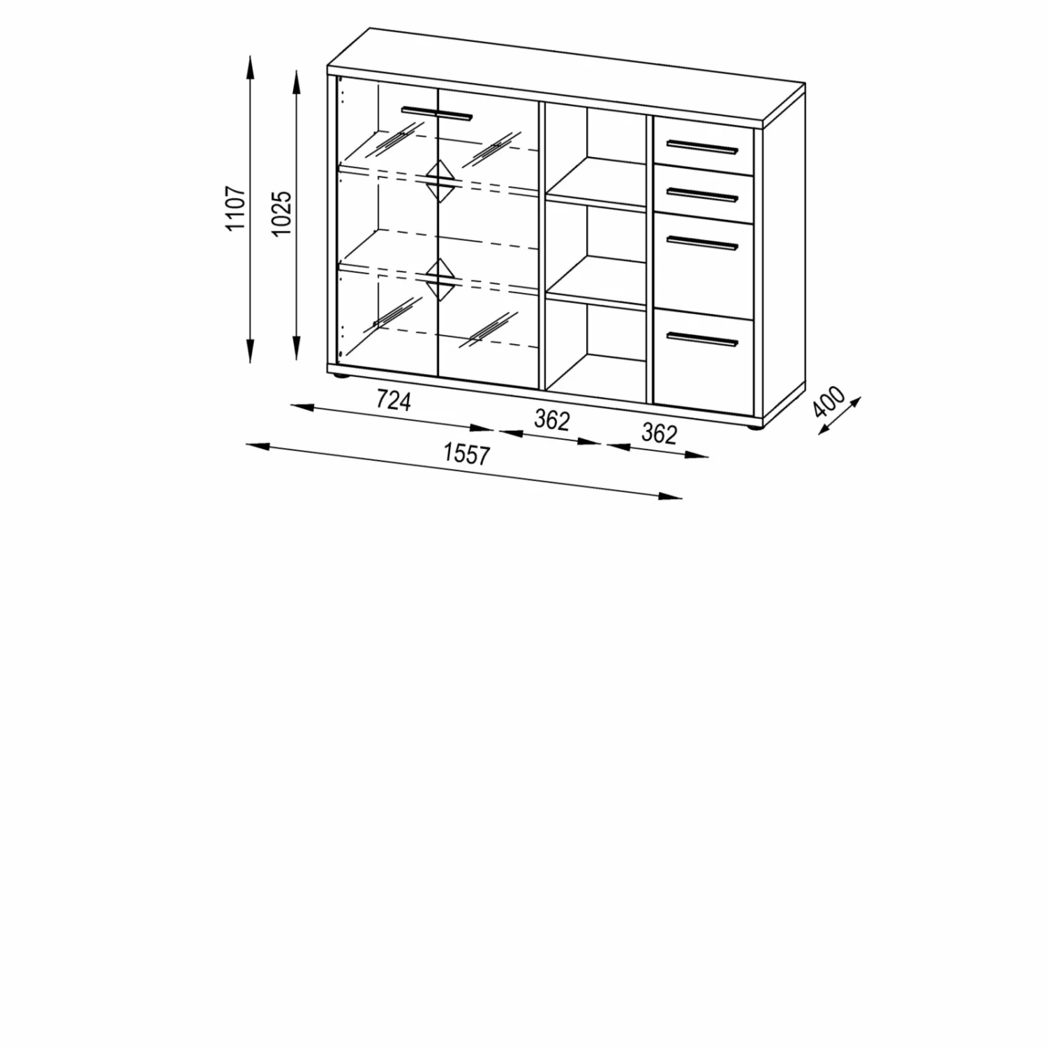Sideboard SET+ - platingrau - Weißglas - 156 cm 4 Sideboard SET+ - platingrau - Weißglas - 156 cm – Bild 2