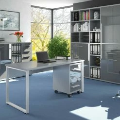 Sideboard-Kombination SET+ - platingrau - Grauglas - 156 cm -Günstiges Büro Geschäft 9001770900 03 1600Wx1600H