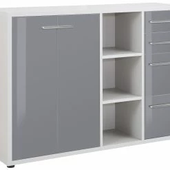 Sideboard-Kombination SET+ - platingrau - Grauglas - 156 cm
