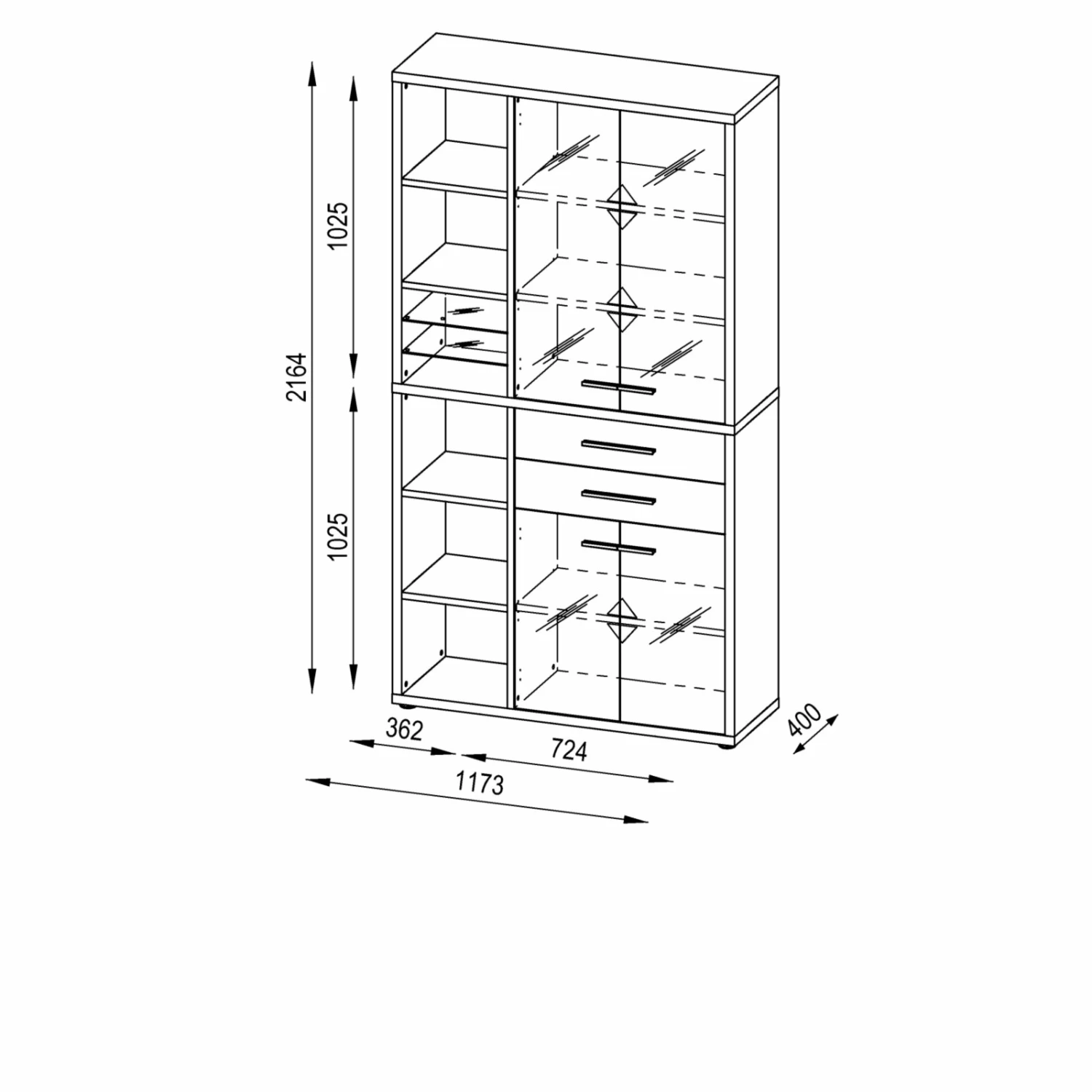 Büroschrank-Kombination SET+ - Eiche natur-weiß - 117 cm 4 Büroschrank-Kombination SET+ - Eiche natur-weiß - 117 cm – Bild 2