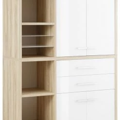 Büroschrank-Kombination SET+ - Eiche natur-weiß - 117 cm