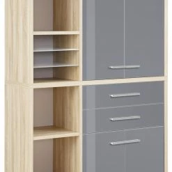 Büroschrank-Kombination SET+ - Eiche natur - grau - 117 cm