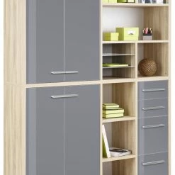 Highboard-Regal-Kombi SET+ - Eiche - Grauglas - 156 cm