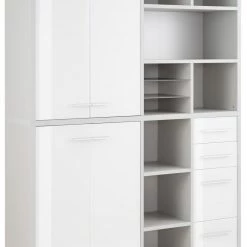 Highboard-Regal-Kombi SET+ - Platingrau - Weißglas - 156 cm