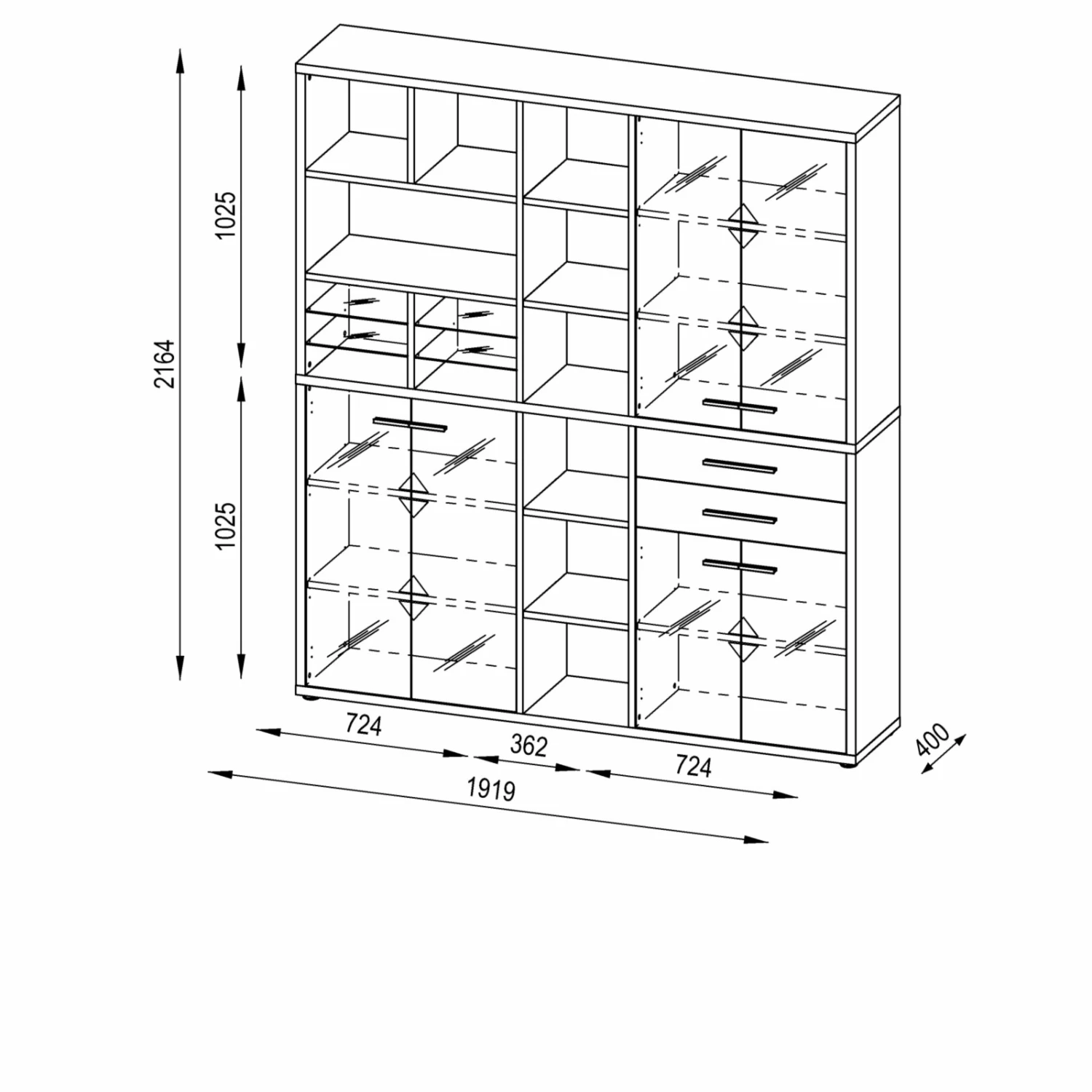 Highboard-Kombination SET+ - platingrau-weiß - 192 cm 4 Highboard-Kombination SET+ - platingrau-weiß - 192 cm – Bild 2