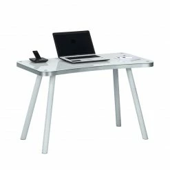 Schreibtisch - Weißglas - konkav gerundet