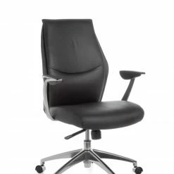 Echtleder-Bürostuhl - schwarz - höhenverstellbar