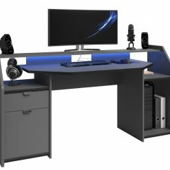 Gamertisch - grau-schwarz - mit Beleuchtung - 180 cm