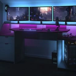 Gamertisch - grau-schwarz - mit Beleuchtung - 180 cm -Günstiges Büro Geschäft 9003591000 04 1600Wx1600H