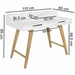 Schreibtisch - weiß - Eiche massiv - 110x60 cm -Günstiges Büro Geschäft 9003830700 02 1600Wx1600H