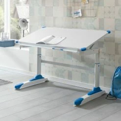 Kinderschreibtisch - weiß-blau - stufenlos höhenverstellbar -Günstiges Büro Geschäft 9003834900 04 1600Wx1600H