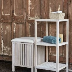 WENKO Badregal NORWAY - weiß - Walnuss massiv - 3 Böden -Günstiges Büro Geschäft 9003867600 03 1600Wx1600H