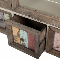 Wandablage VILLE - weiß-braun-bunt - mit 4 Schubladen -Günstiges Büro Geschäft 9003947000 03 1600Wx1600H