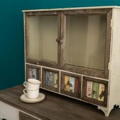 Wandablage VILLE - weiß-braun-bunt - mit 4 Schubladen -Günstiges Büro Geschäft 9003947000 04 1600Wx1600H