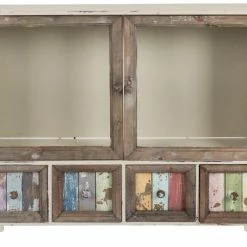 Wandablage VILLE - weiß-braun-bunt - mit 4 Schubladen