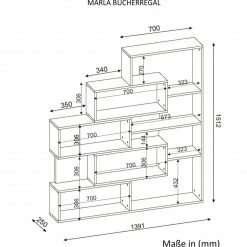 Bücherregal - weiß-Walnuss - 151 cm hoch -Günstiges Büro Geschäft 9004318500 04 1600Wx1600H
