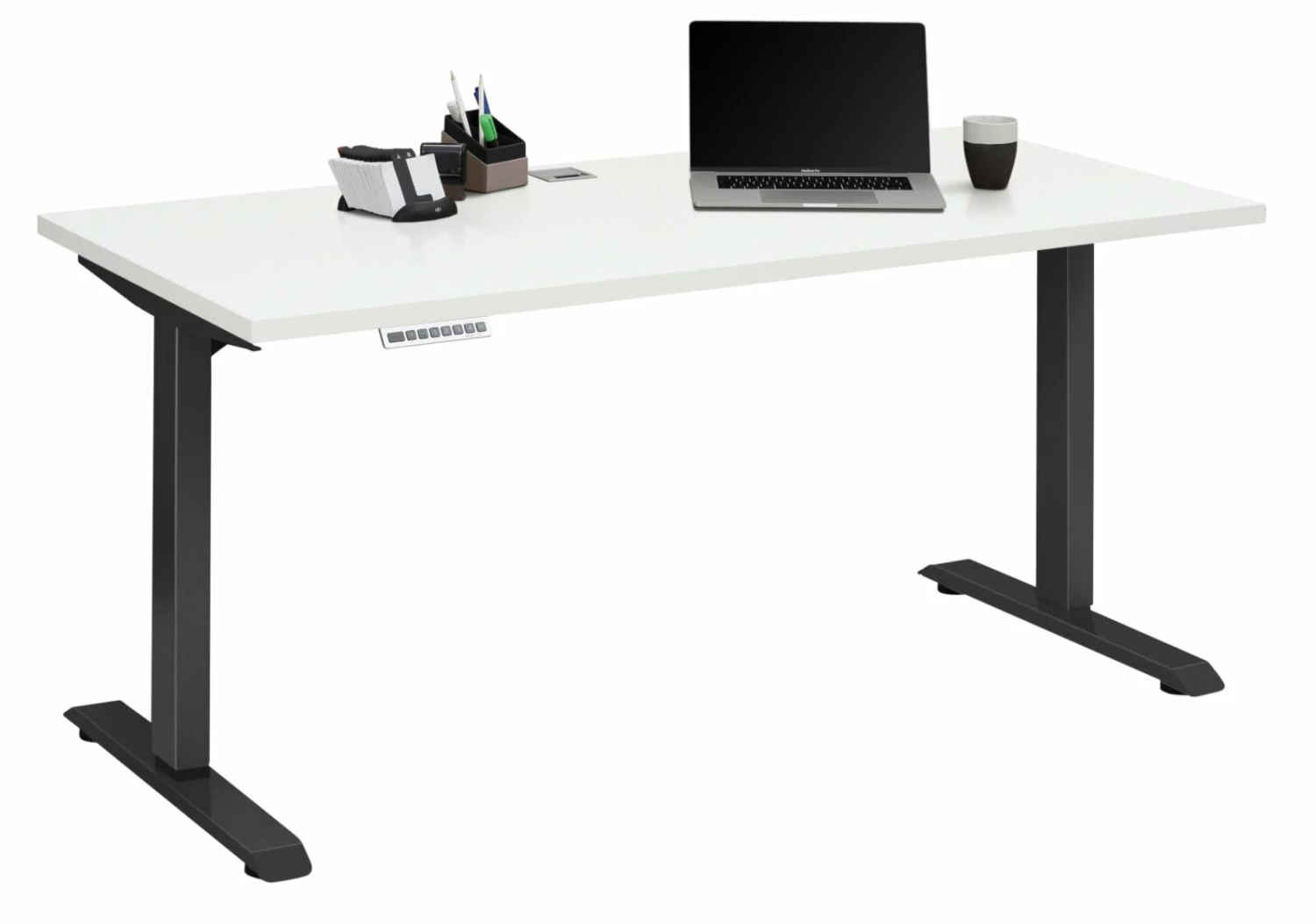 Schreibtisch EDJUST - weiß matt-anthrazit - höhenverstellbar - 135x68 cm 3 Schreibtisch EDJUST - weiß matt-anthrazit - höhenverstellbar - 135x68 cm