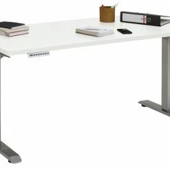 Schreibtisch EDJUST - weiß matt-Roheisen - höhenverstellbar - 175x80 cm