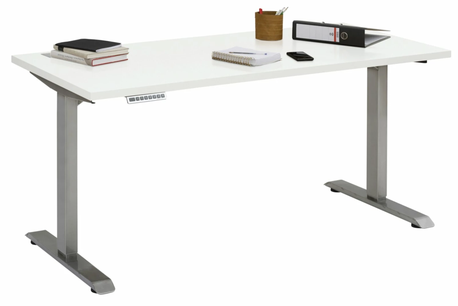 Schreibtisch EDJUST - weiß matt-Roheisen - höhenverstellbar - 175x80 cm 3 Schreibtisch EDJUST - weiß matt-Roheisen - höhenverstellbar - 175x80 cm