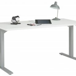 Schreibtisch EDJUST - weiß matt-platingrau - höhenverstellbar - 150x80 cm