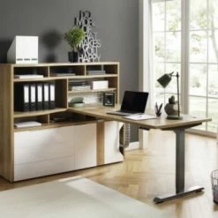 Schreibtisch EDJUST - Riviera Eiche-platingrau - höhenverstellbar - 150x80 cm -Günstiges Büro Geschäft 9004814000 04 1600Wx1600H