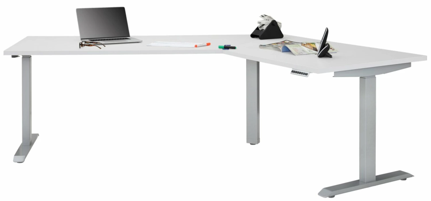 Schreibtisch EDJUST - weiß matt-platingrau - höhenverstellbar - 248x158 cm 3 Schreibtisch EDJUST - weiß matt-platingrau - höhenverstellbar - 248x158 cm