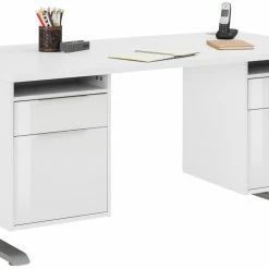 Schreibtisch EDJUST - weiß matt - höhenverstellbar - 2 Container - 175x80 cm